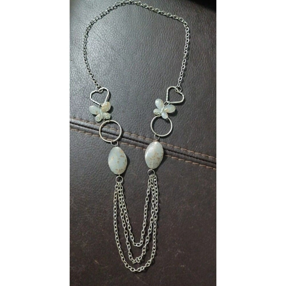 Women Fashion Butterflies  Silver Tone Layered Very Long Necklace No Clasp 32"